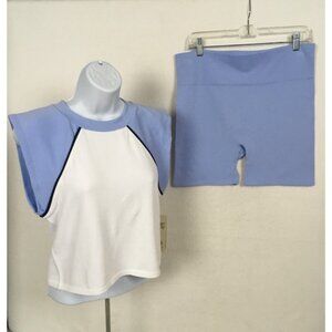 No Boundaries Sleeveless Top Short Set Women Size XS Blue White Black Trim New